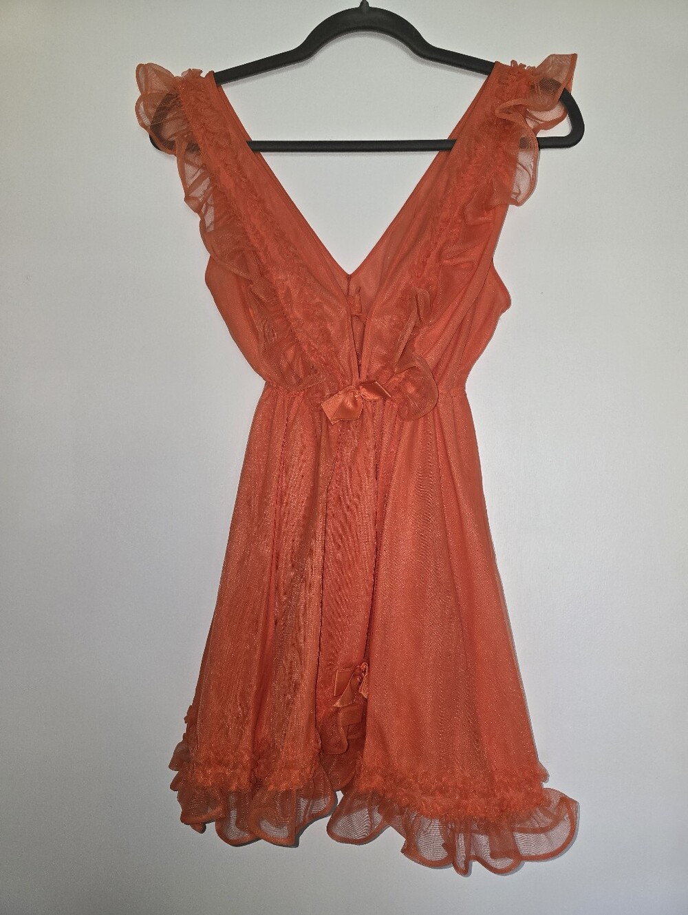 Vintage Roberta Lingerie New Zealand Coral Sheer Nylon Babydoll Nightgown Small - Picture 5 of 6